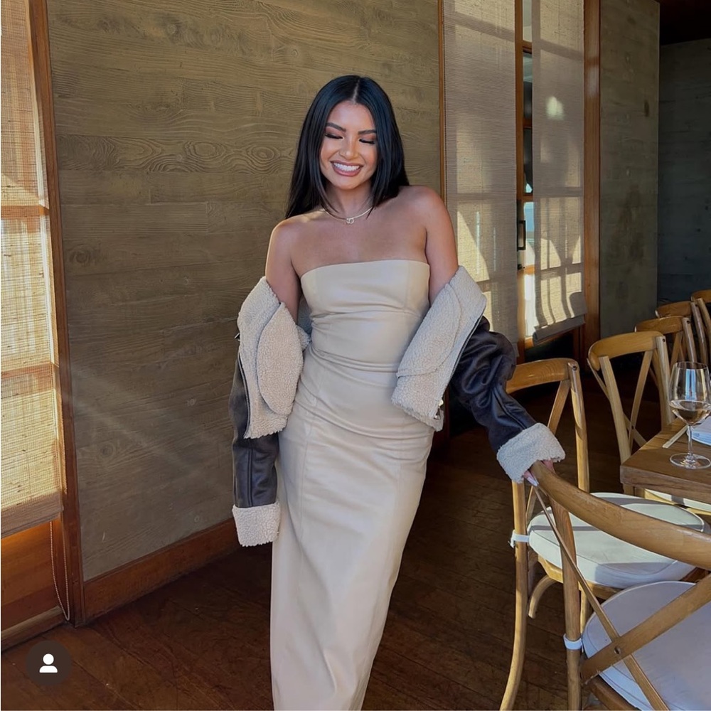 Zara Faux Leather Dress in Cream